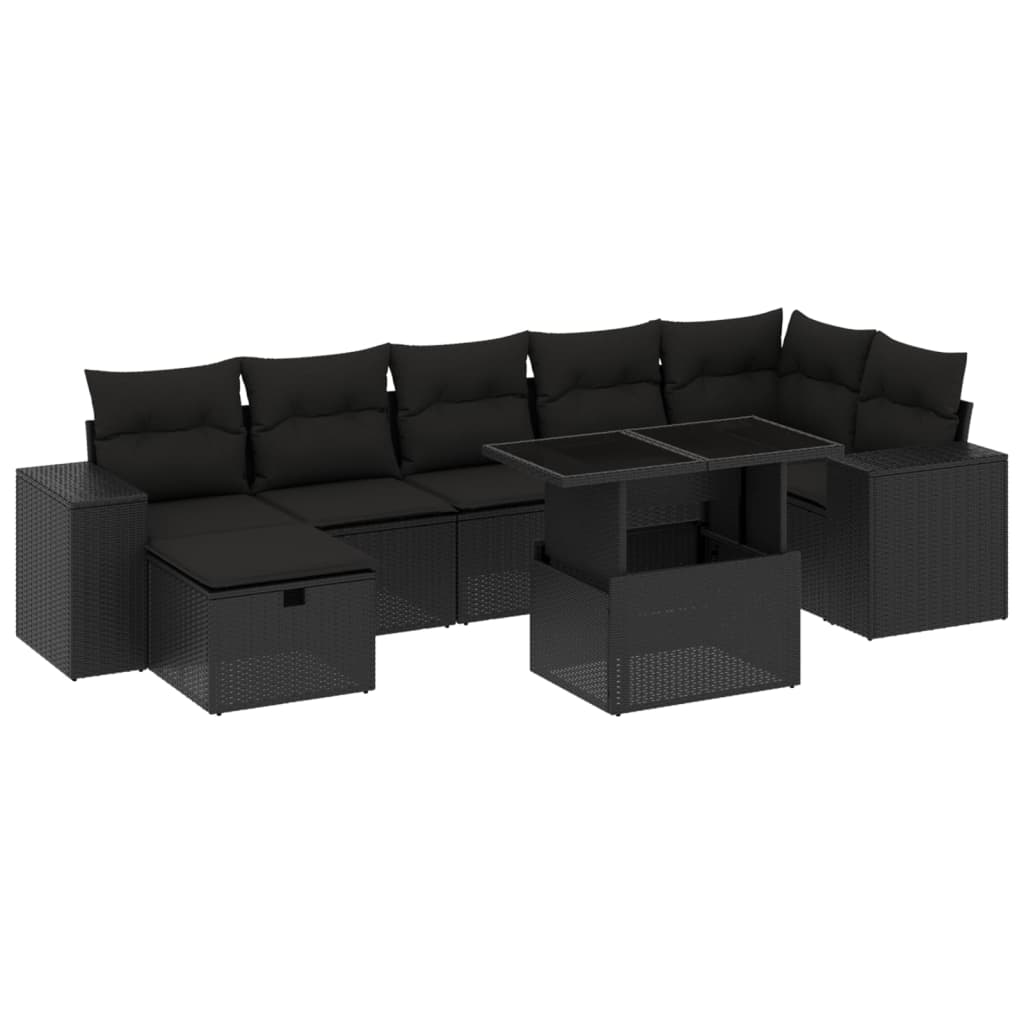 8-dijelni set vrtnih sofa od poliratana s jastucima crni