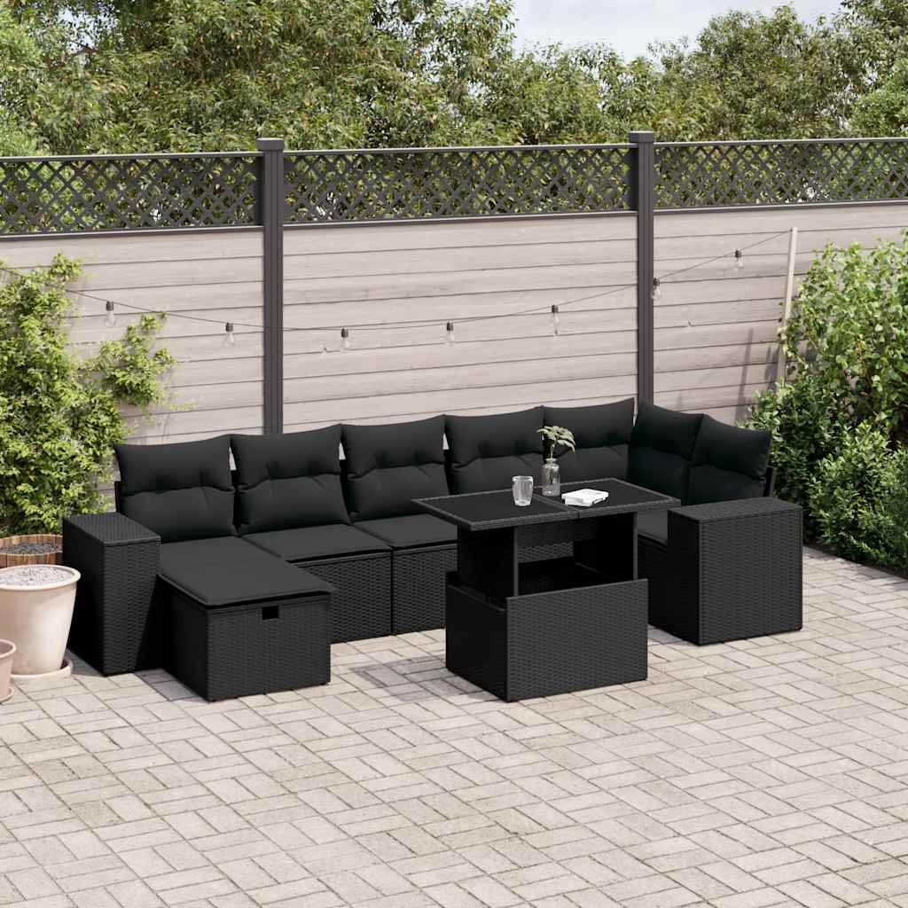 8-dijelni set vrtnih sofa od poliratana s jastucima crni