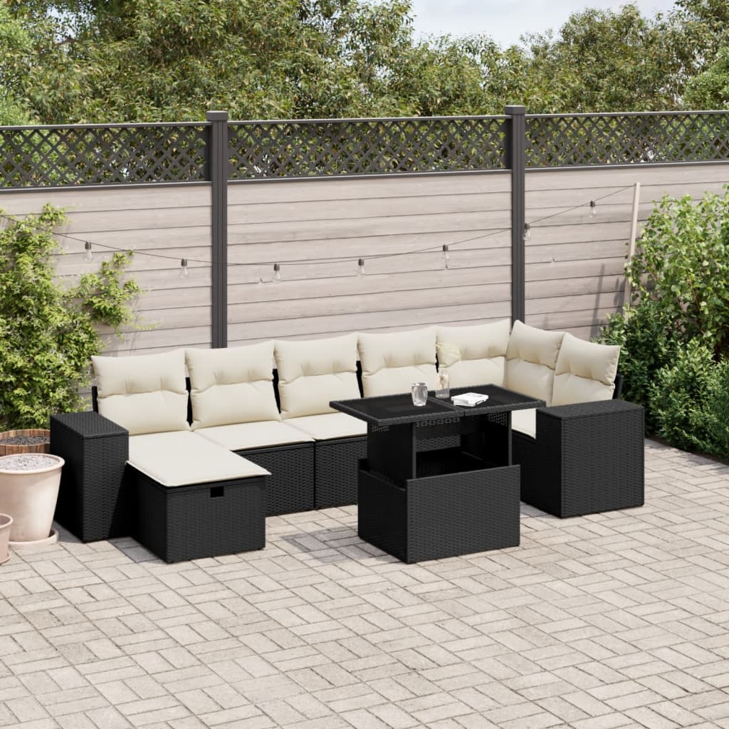 8-dijelni set vrtnih sofa od poliratana s jastucima crni