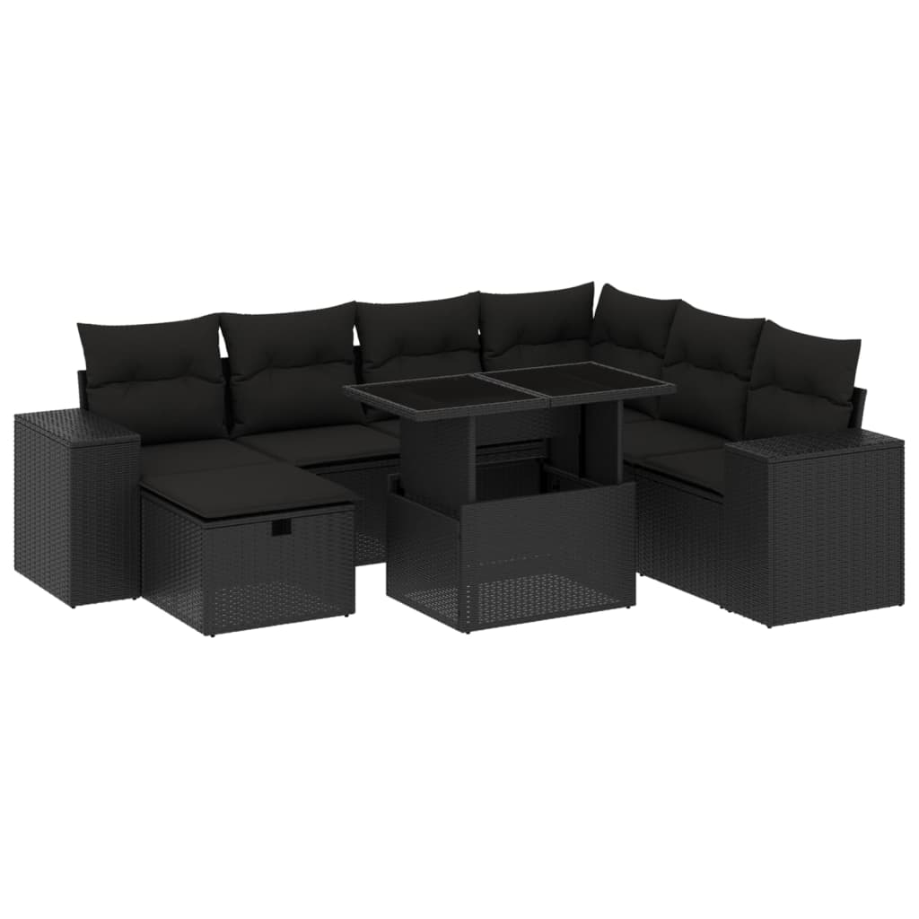 8-dijelni set vrtnih sofa od poliratana s jastucima crni
