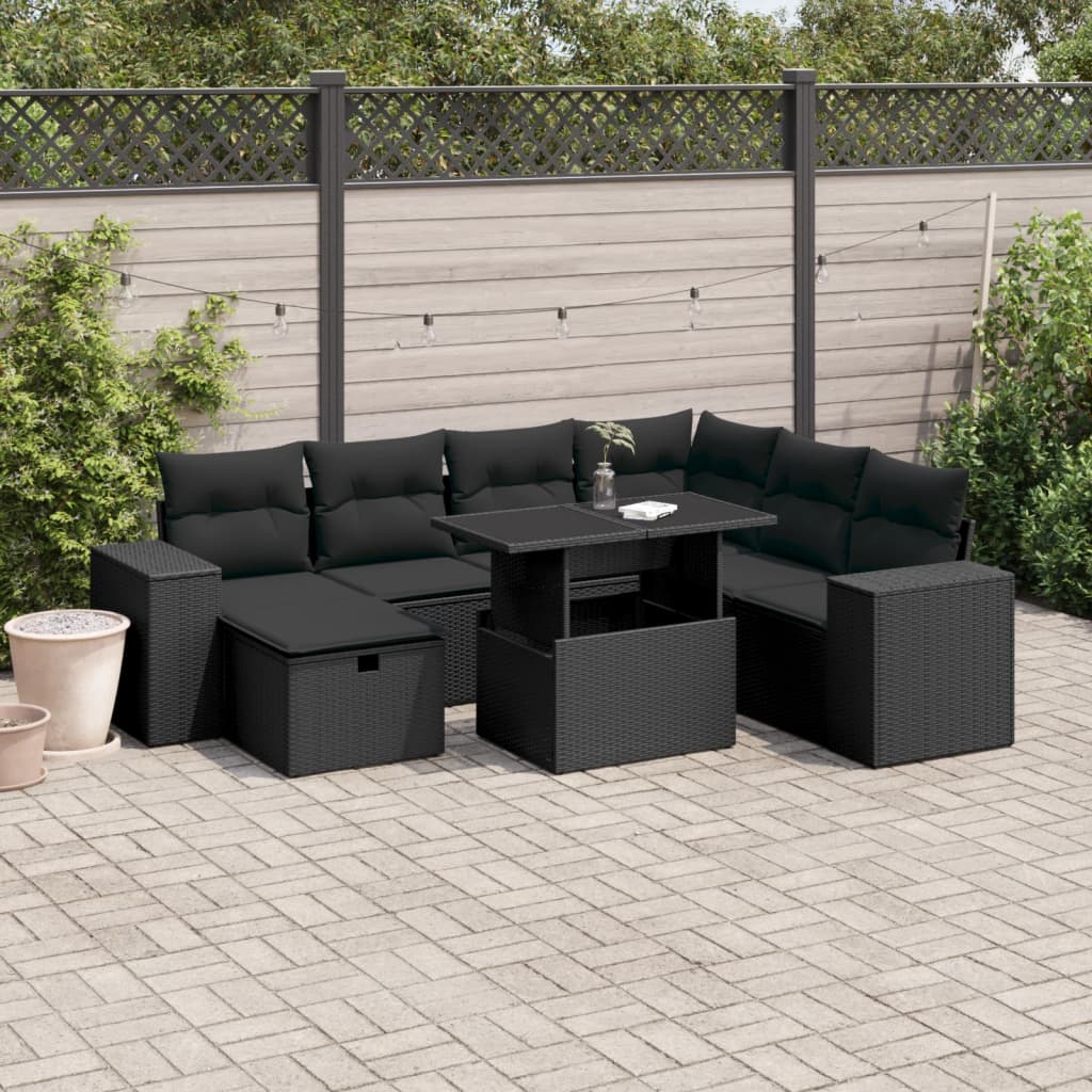8-dijelni set vrtnih sofa od poliratana s jastucima crni