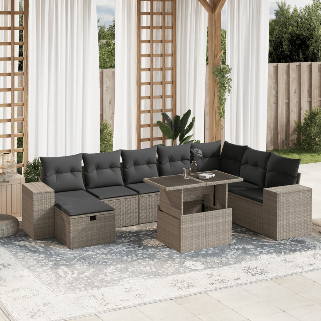 9-dijelni set vrtnih sofa od poliratana s jastucima svjetlosivi