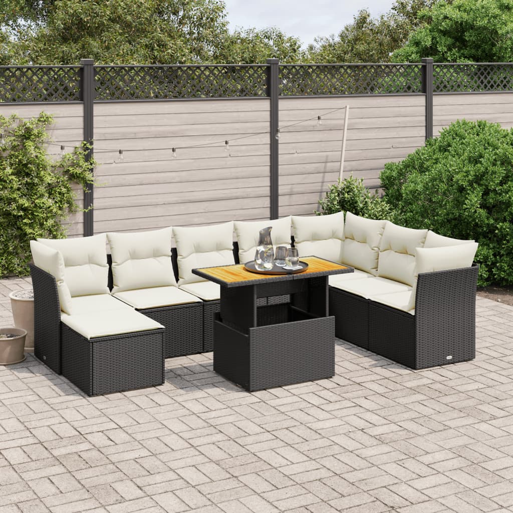 9-dijelni set vrtnih sofa s jastucima crni od poliratana