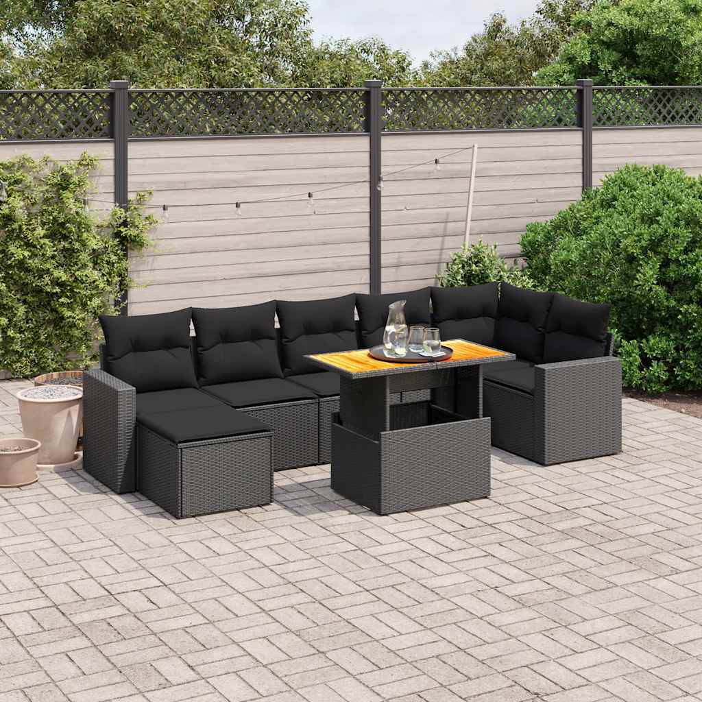 8-dijelni set vrtnih sofa od poliratana s jastucima crni
