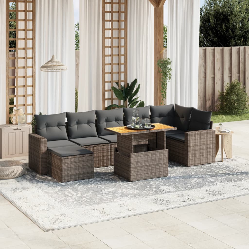 8-dijelni set vrtnih sofa od poliratana s jastucima sivi