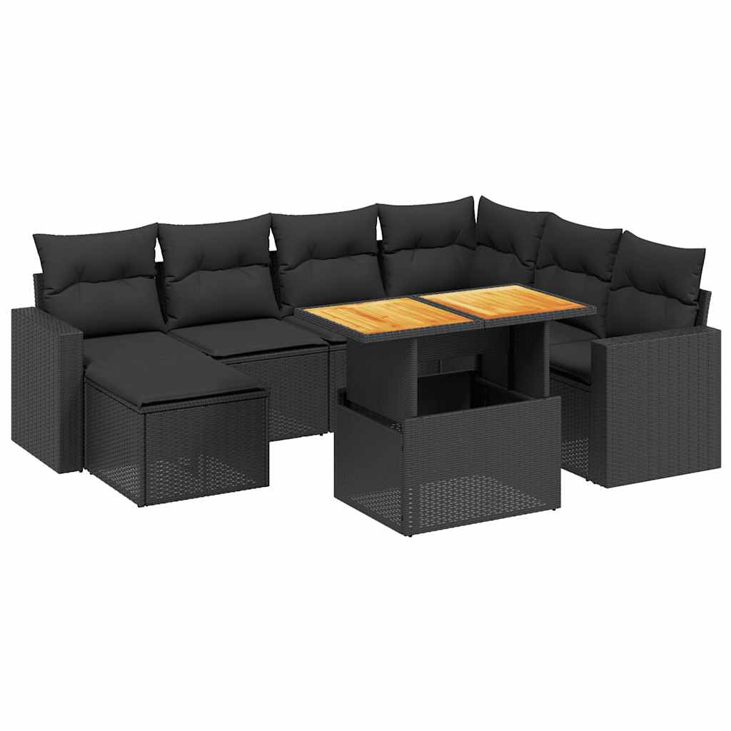 8-dijelni set vrtnih sofa od poliratana s jastucima crni