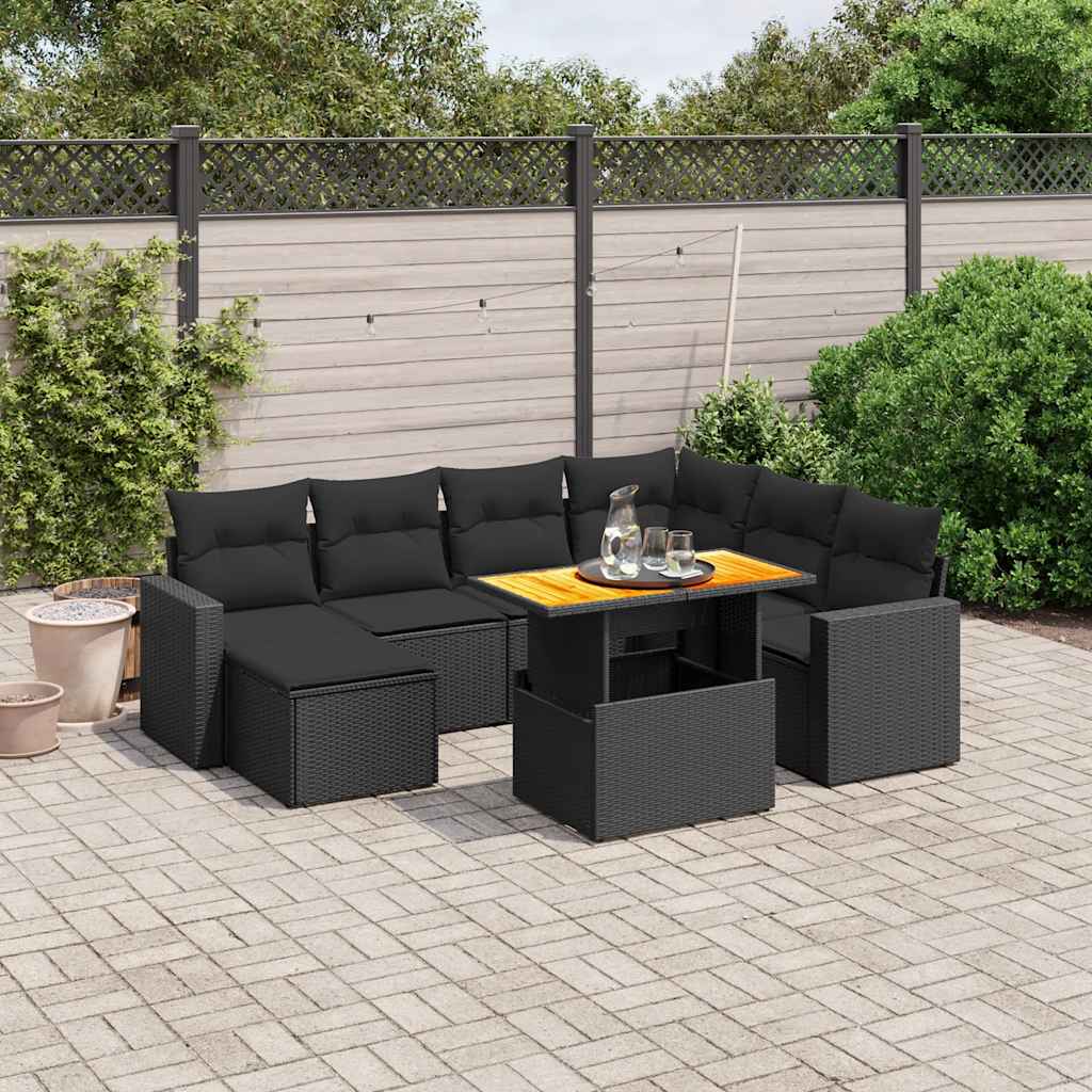 8-dijelni set vrtnih sofa od poliratana s jastucima crni