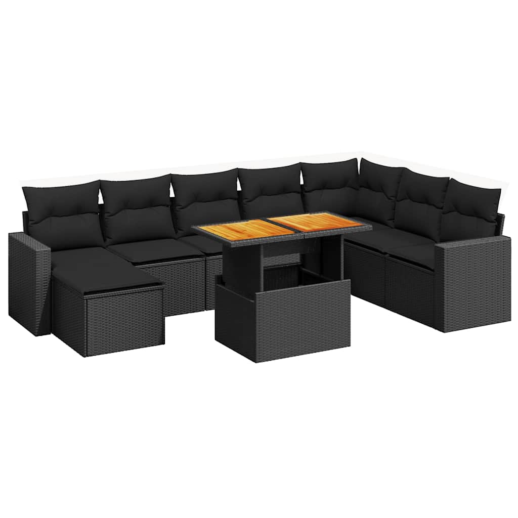 9-dijelni set vrtnih sofa s jastucima crni od poliratana