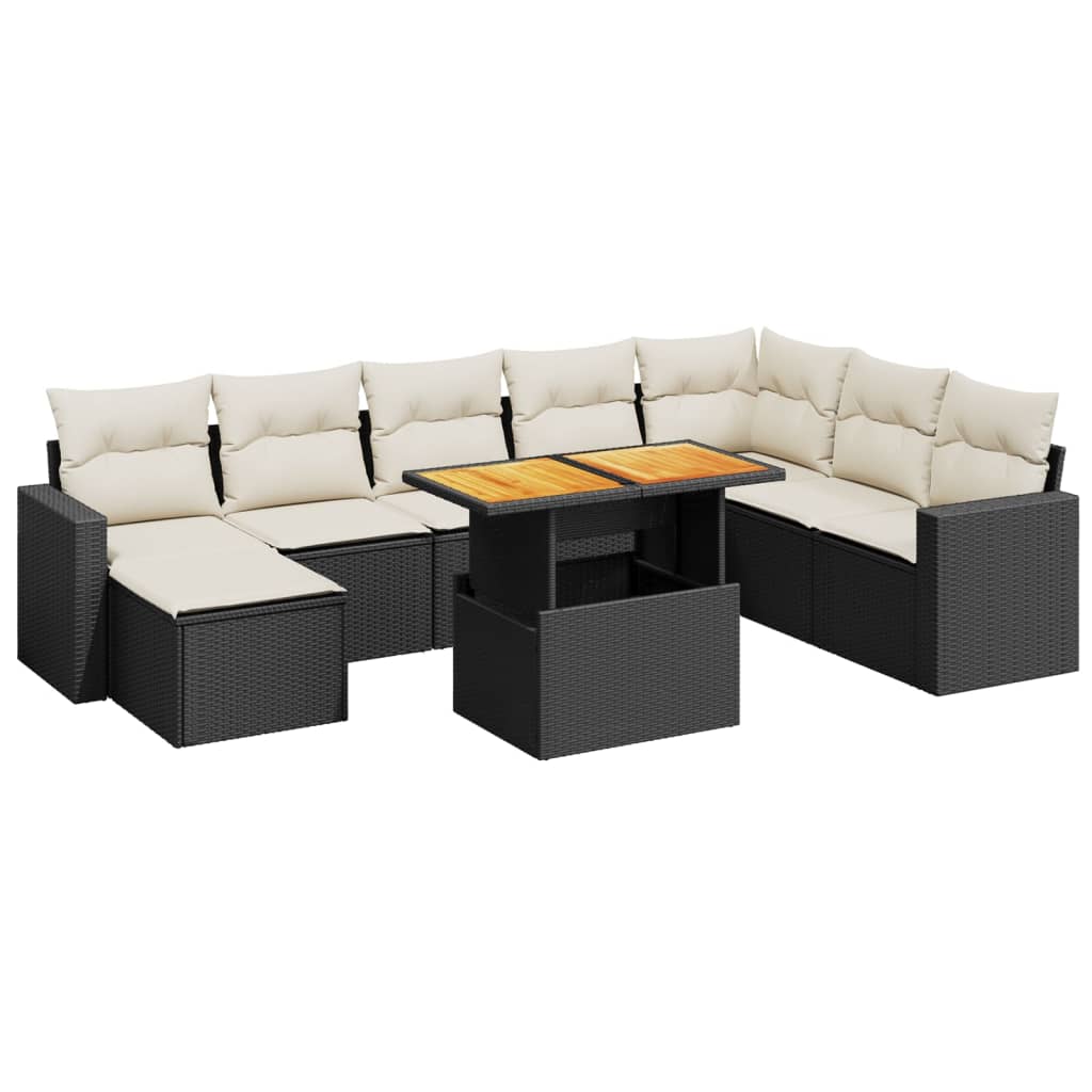 9-dijelni set vrtnih sofa s jastucima crni od poliratana