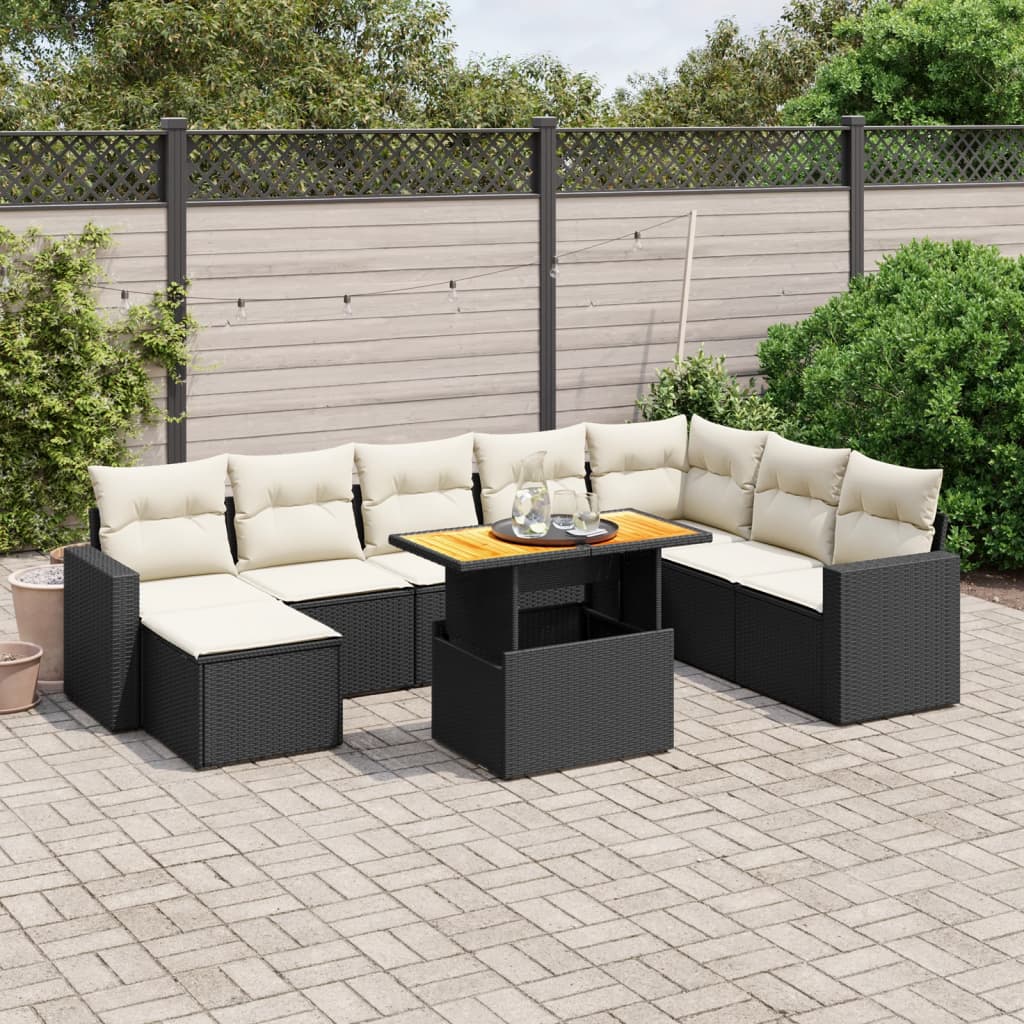 9-dijelni set vrtnih sofa s jastucima crni od poliratana