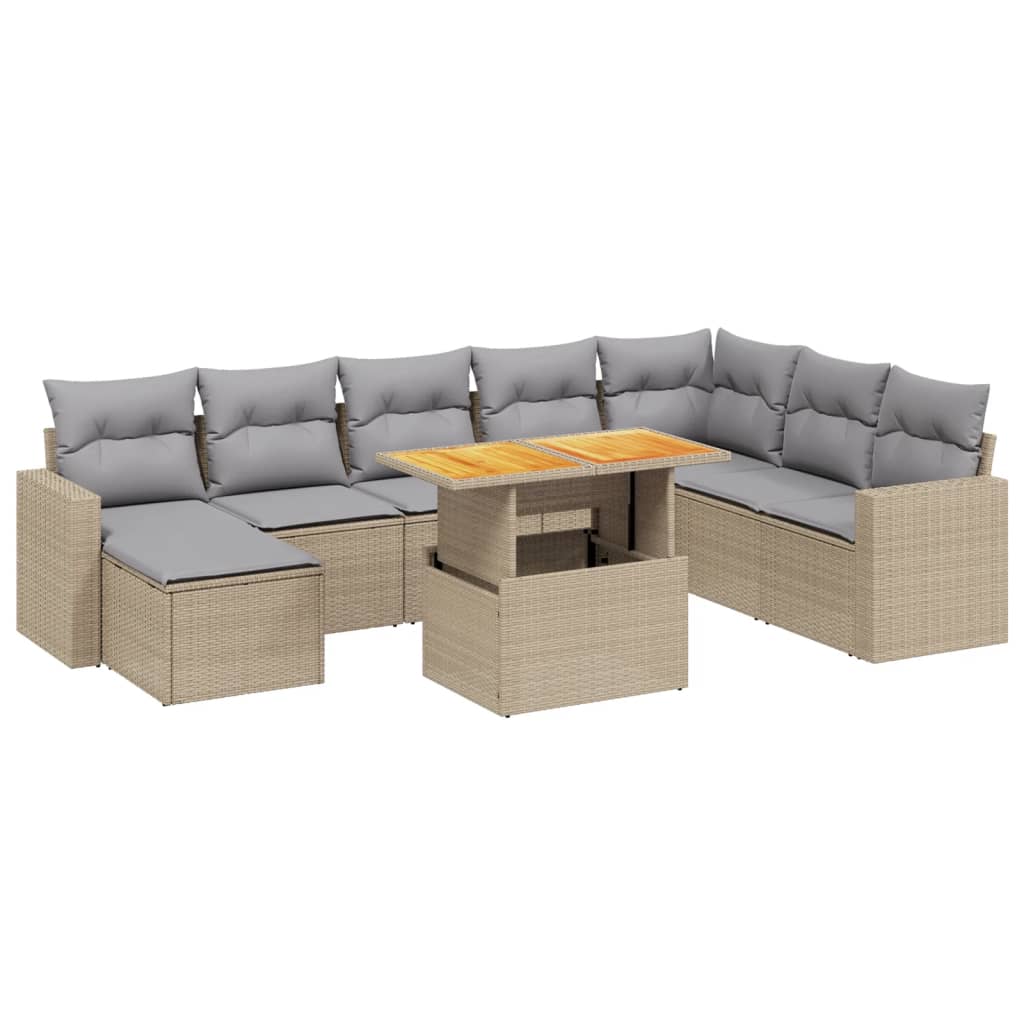9-dijelni set vrtnih sofa s jastucima bež od poliratana
