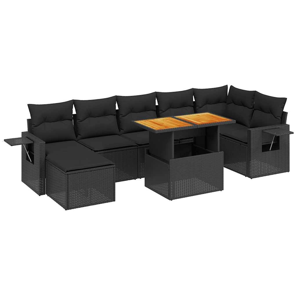 8-dijelni set vrtnih sofa od poliratana s jastucima crni