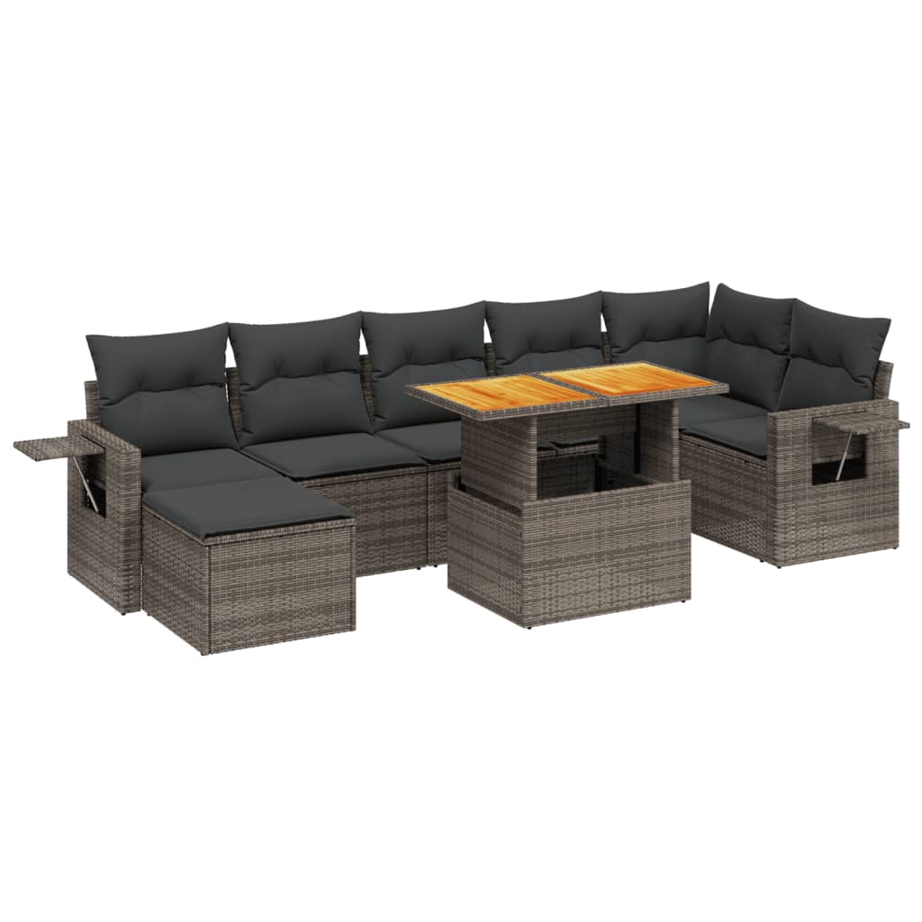 8-dijelni set vrtnih sofa od poliratana s jastucima sivi