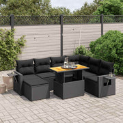 8-dijelni set vrtnih sofa od poliratana s jastucima crni