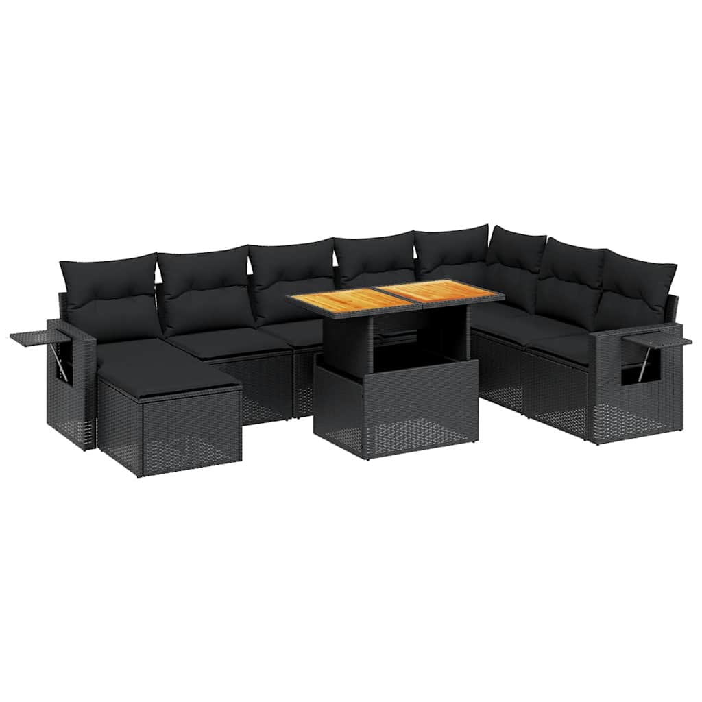 9-dijelni set vrtnih sofa s jastucima crni od poliratana