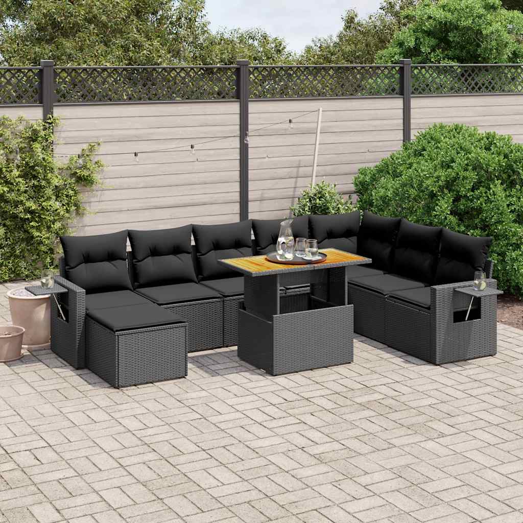 9-dijelni set vrtnih sofa s jastucima crni od poliratana
