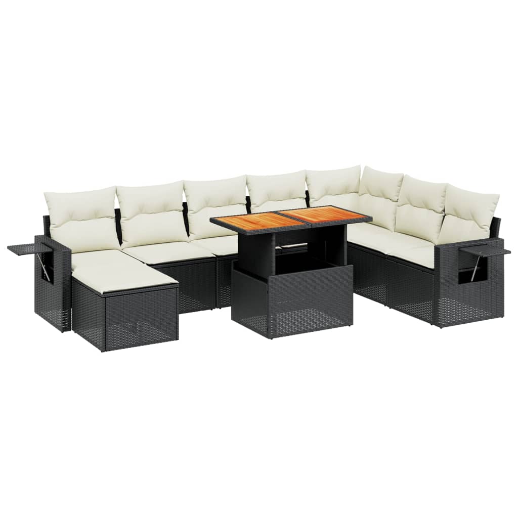 9-dijelni set vrtnih sofa s jastucima crni od poliratana