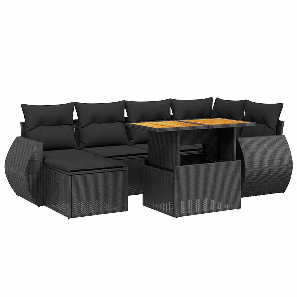 7-dijelni set vrtnih sofa od poliratana s jastucima crni