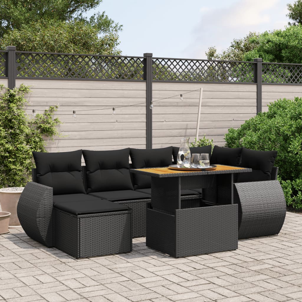 7-dijelni set vrtnih sofa od poliratana s jastucima crni