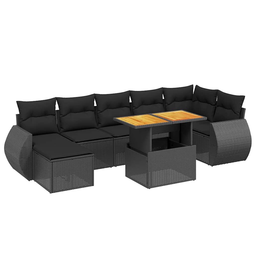 8-dijelni set vrtnih sofa od poliratana s jastucima crni