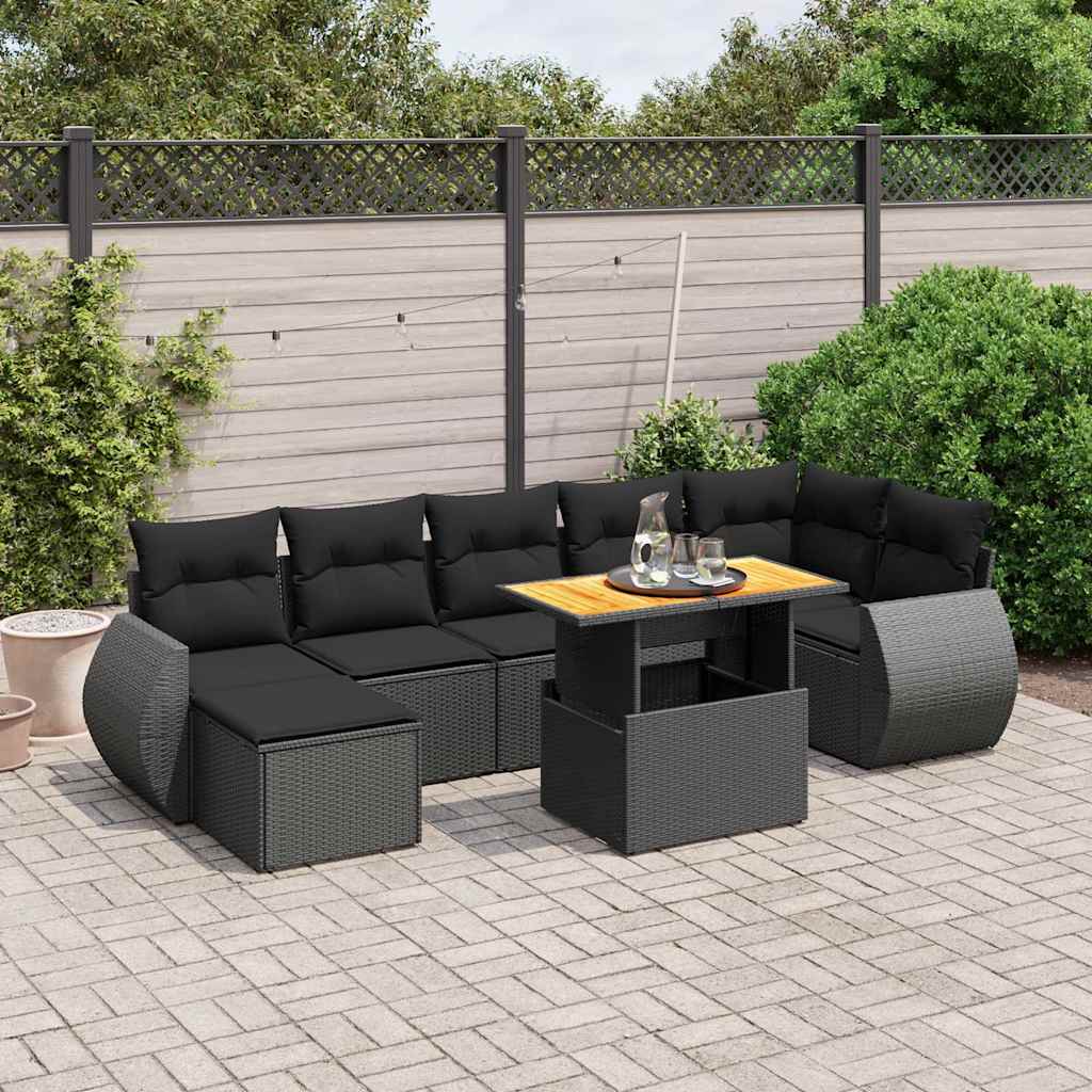 8-dijelni set vrtnih sofa od poliratana s jastucima crni