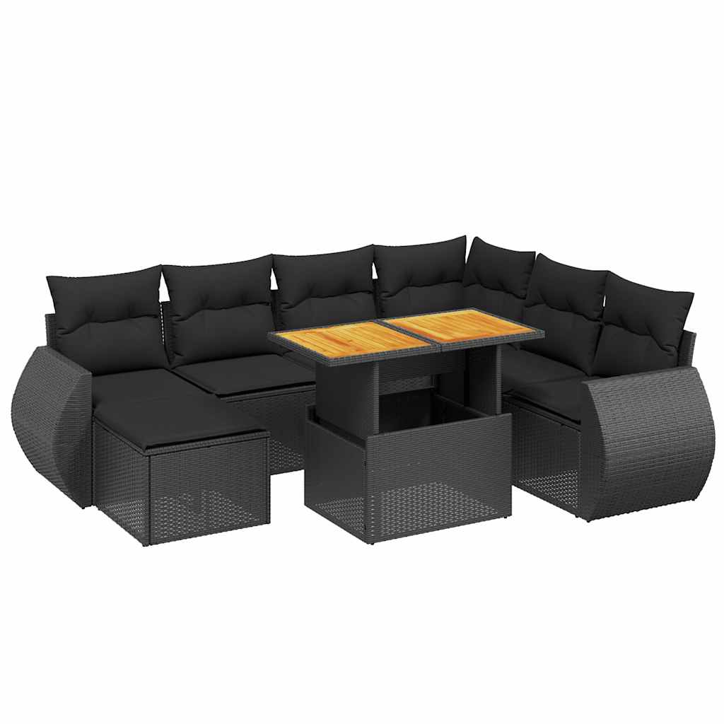 8-dijelni set vrtnih sofa od poliratana s jastucima crni