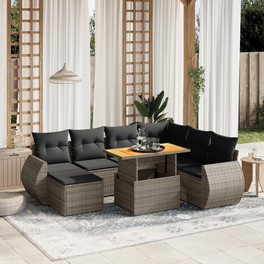 8-dijelni set vrtnih sofa od poliratana s jastucima sivi