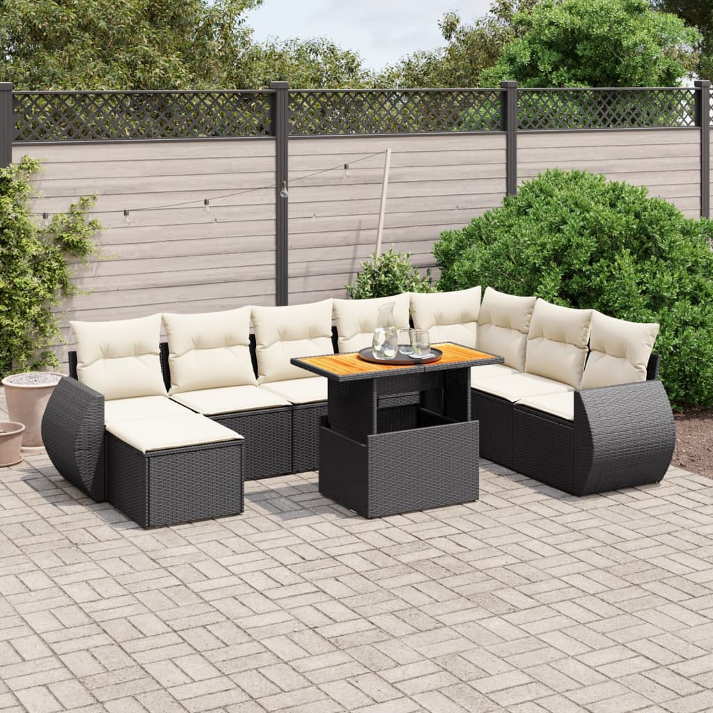 9-dijelni set vrtnih sofa s jastucima crni od poliratana