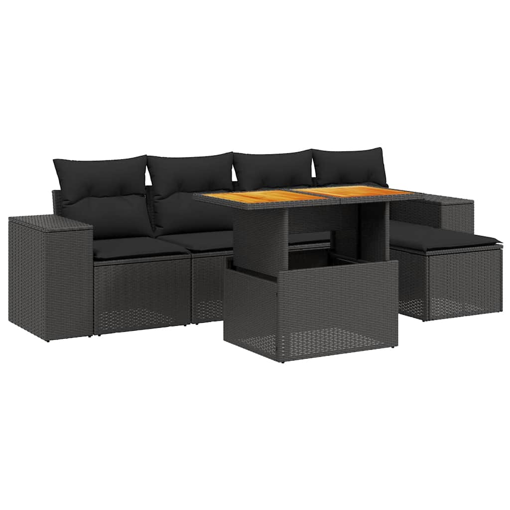 6-dijelni set vrtnih sofa s jastucima crni od poliratana