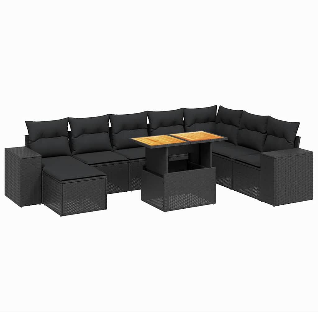 9-dijelni set vrtnih sofa s jastucima crni od poliratana