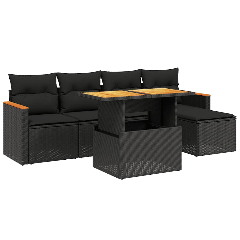 6-dijelni set vrtnih sofa s jastucima crni od poliratana