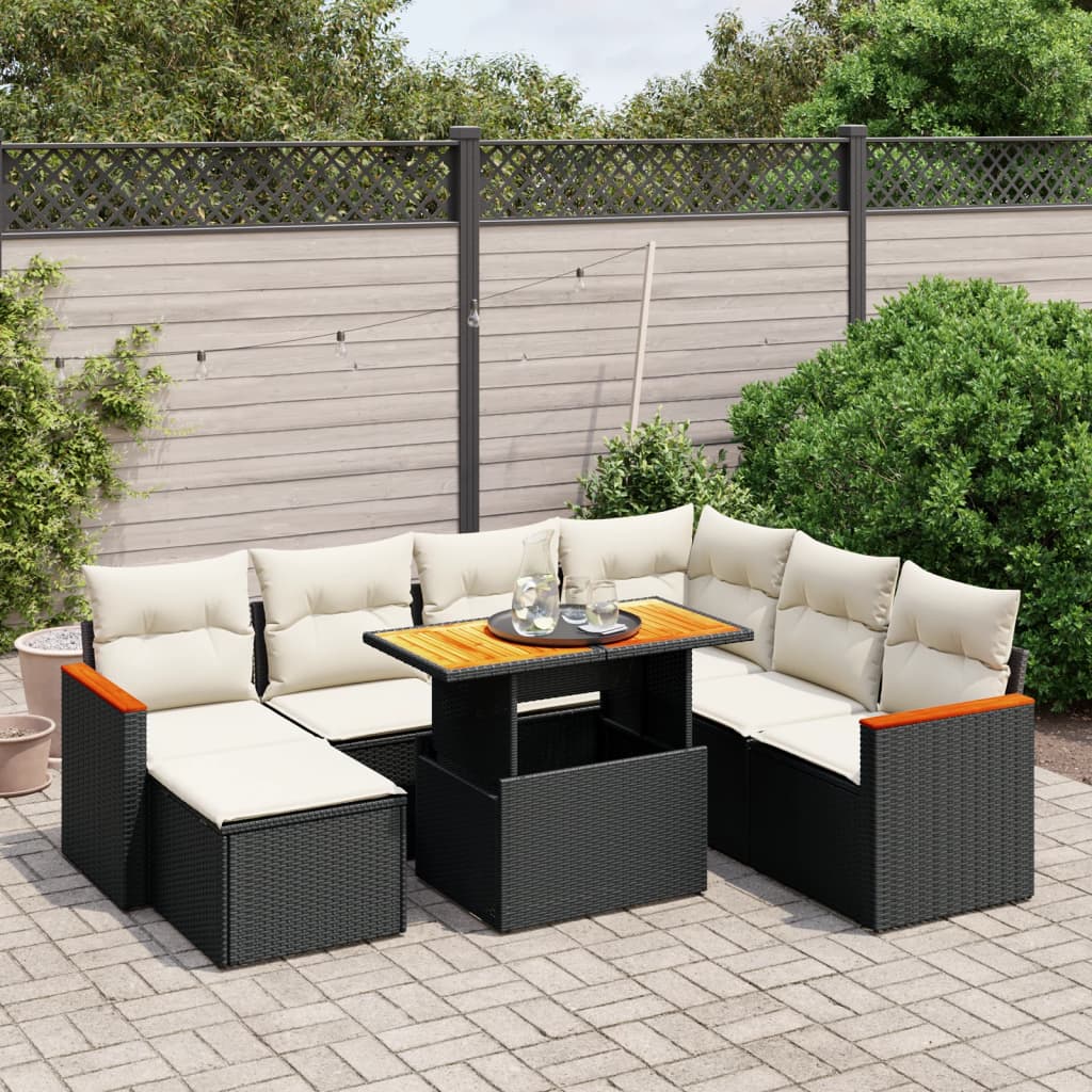 8-dijelni set vrtnih sofa od poliratana s jastucima crni