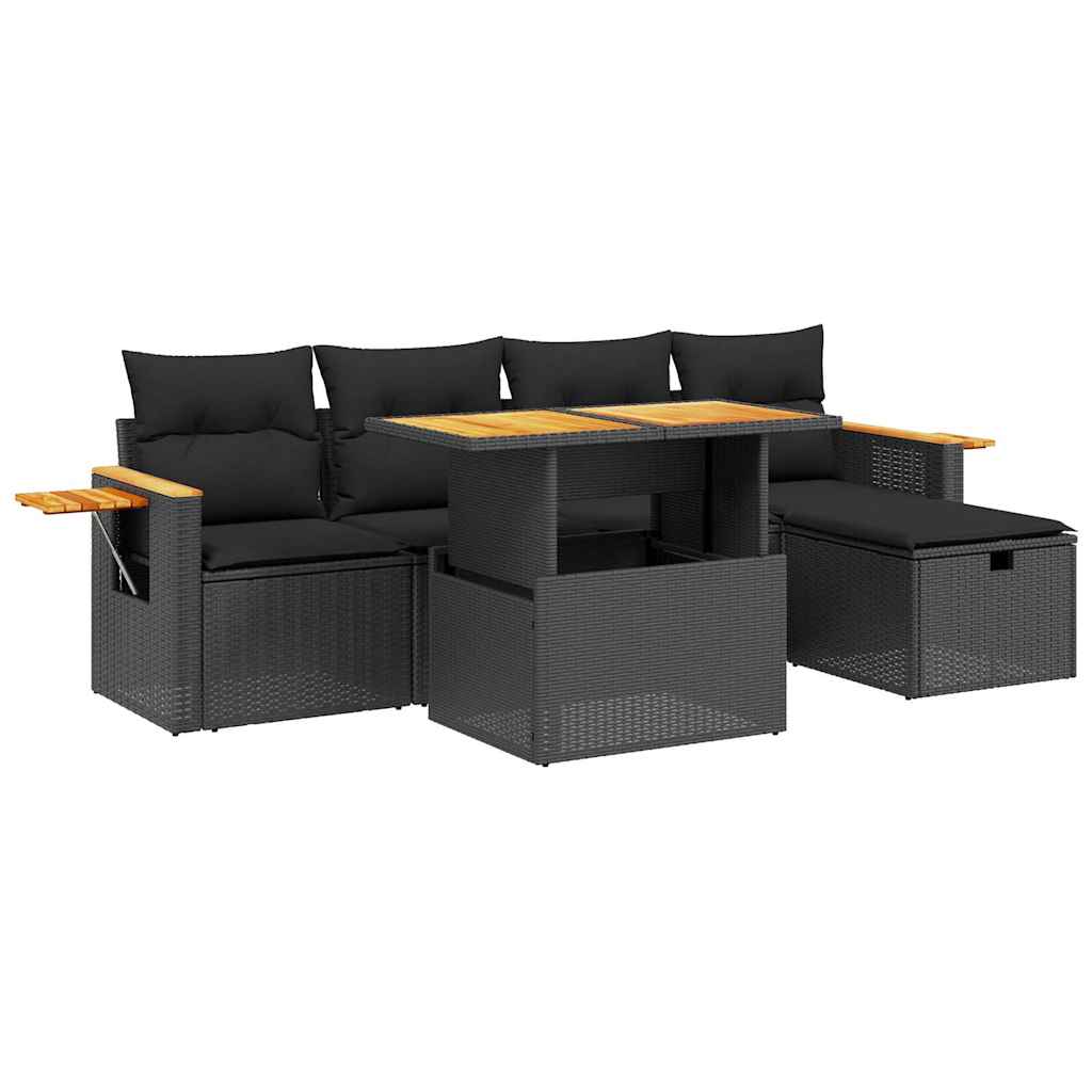 6-dijelni set vrtnih sofa s jastucima crni od poliratana
