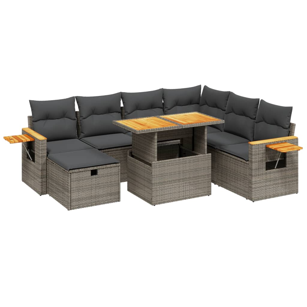 8-dijelni set vrtnih sofa od poliratana s jastucima sivi