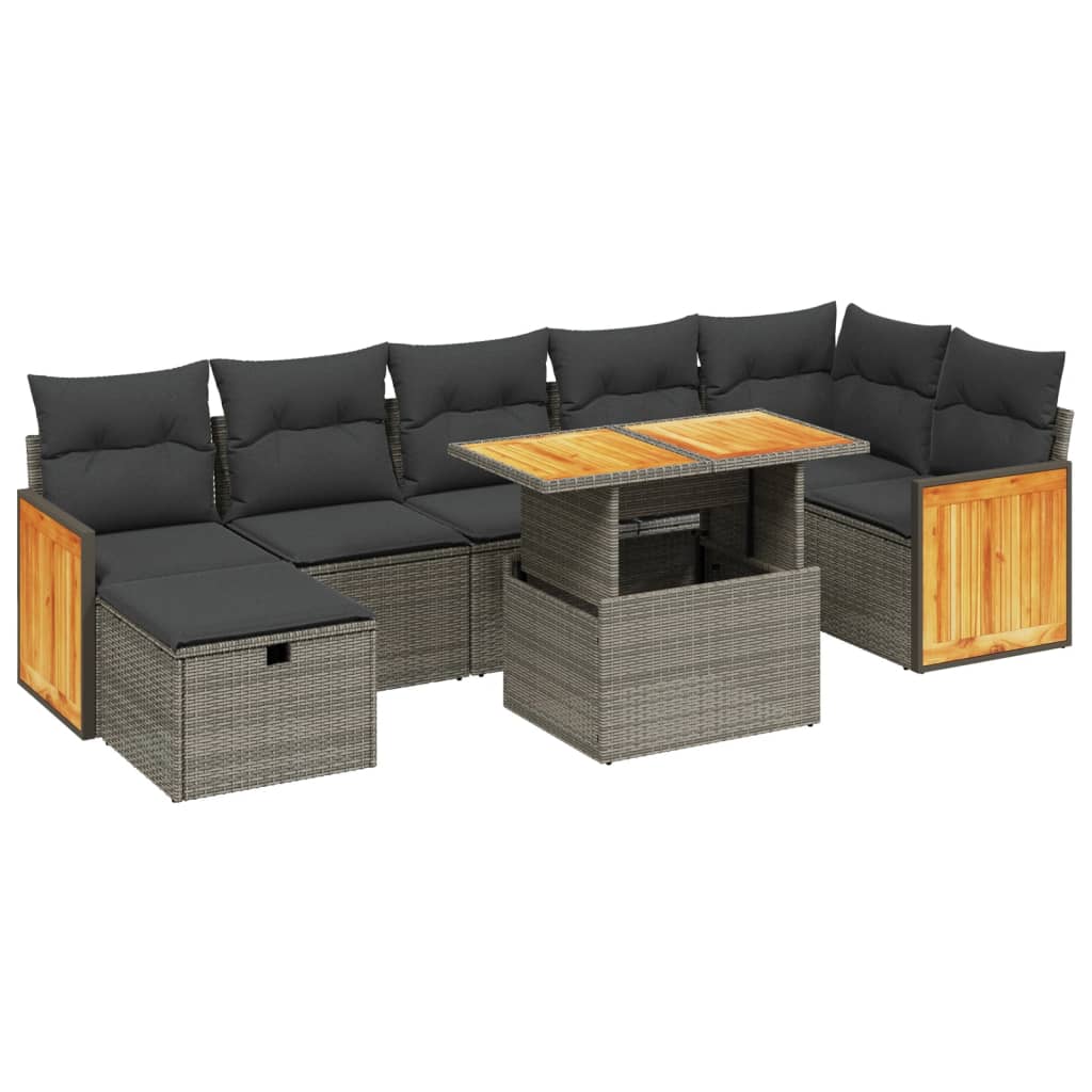 8-dijelni set vrtnih sofa od poliratana s jastucima sivi