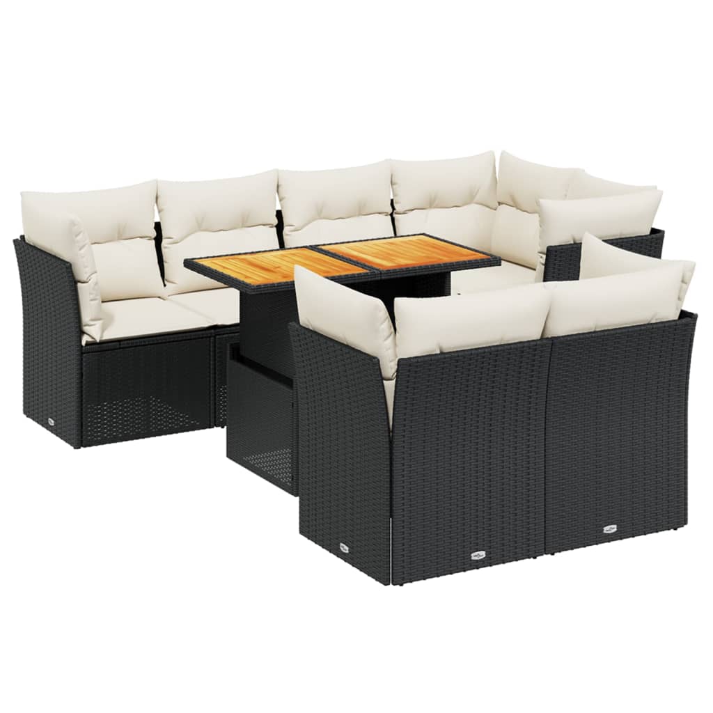 8-dijelni set vrtnih sofa od poliratana s jastucima crni