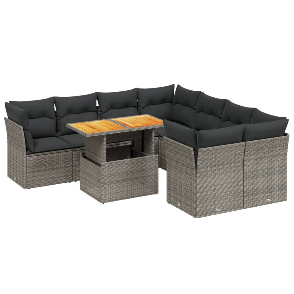 9-dijelni set vrtnih sofa od poliratana s jastucima sivi