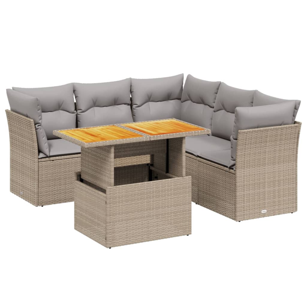 5-dijelni vrtni set sofa s jastucima bež od poliratana