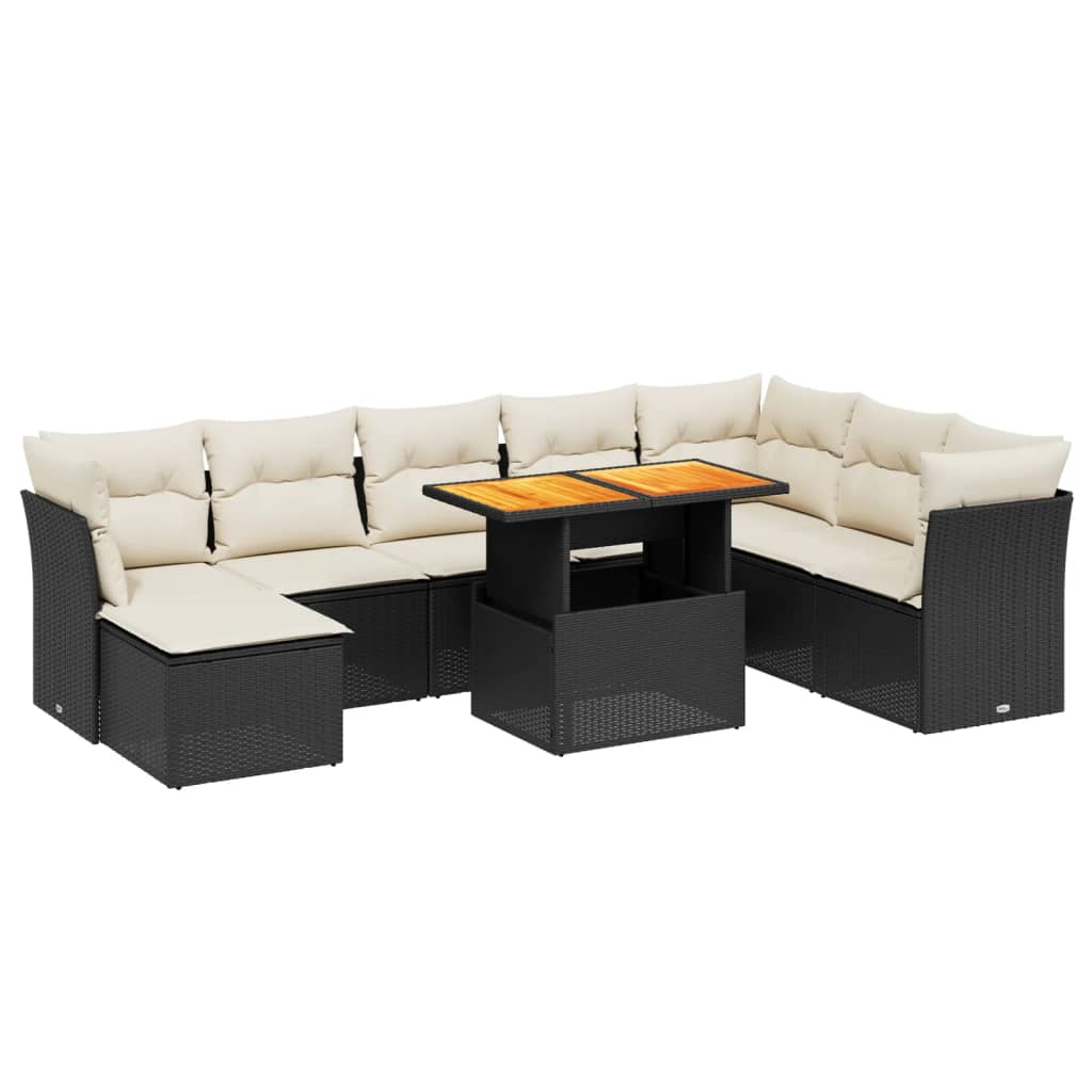 9-dijelni set vrtnih sofa s jastucima crni od poliratana