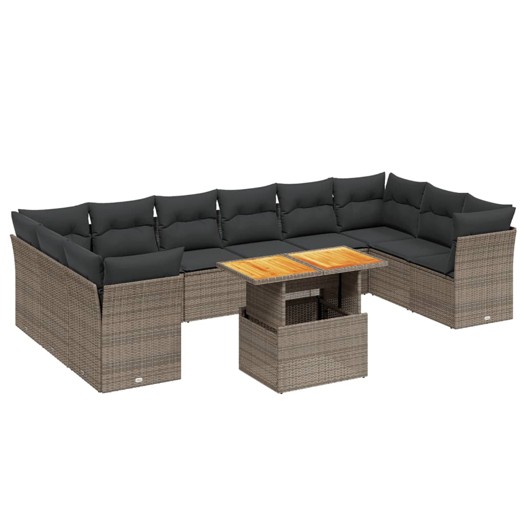11-dijelni set vrtnih sofa od poliratana s jastucima sivi