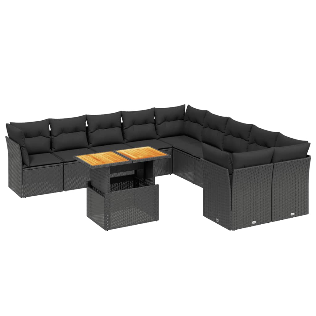11-dijelni set vrtnih sofa od poliratana s jastucima crni Crna 100 x 55 x 73 cm