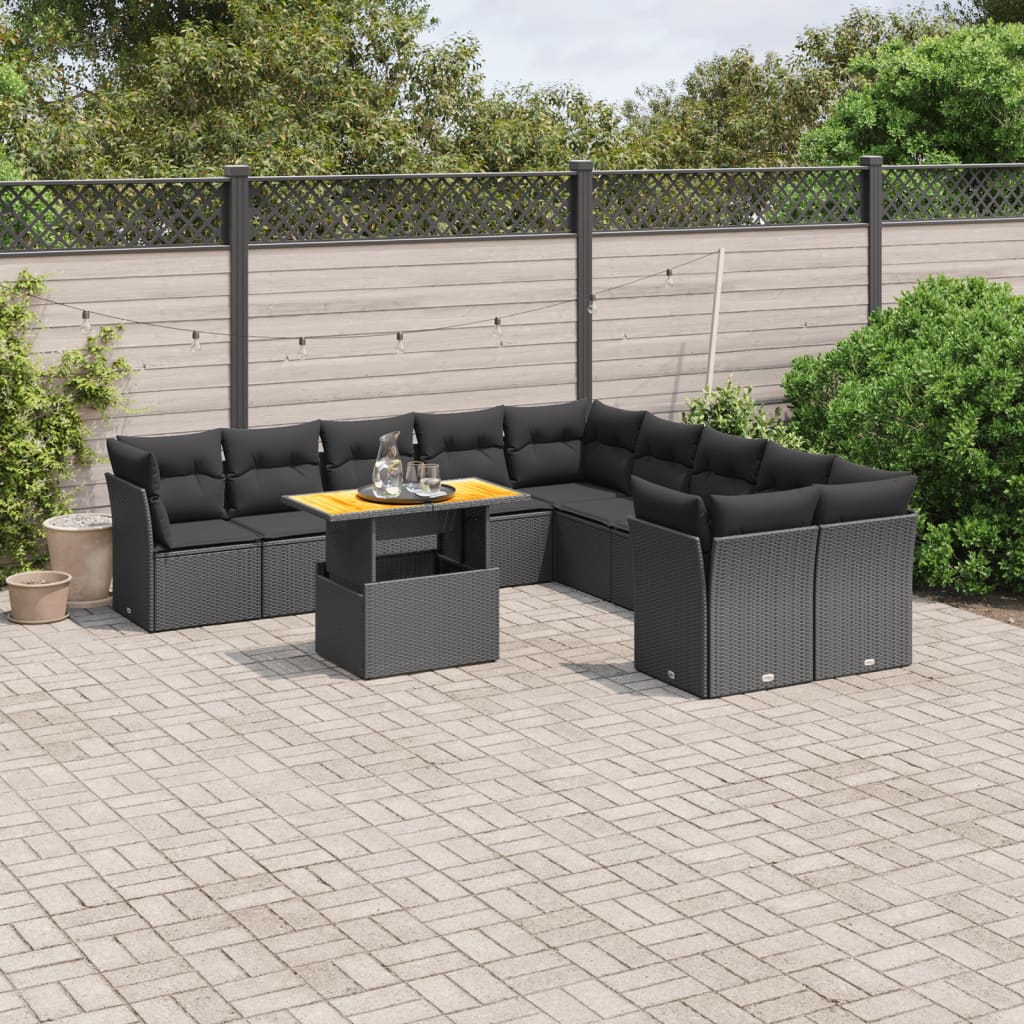 11-dijelni set vrtnih sofa od poliratana s jastucima crni Crna 100 x 55 x 73 cm