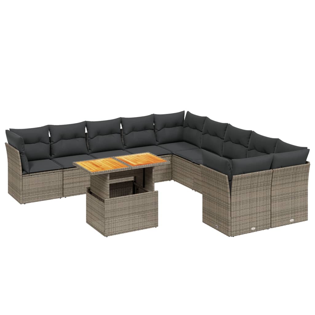 11-dijelni set vrtnih sofa od poliratana s jastucima sivi