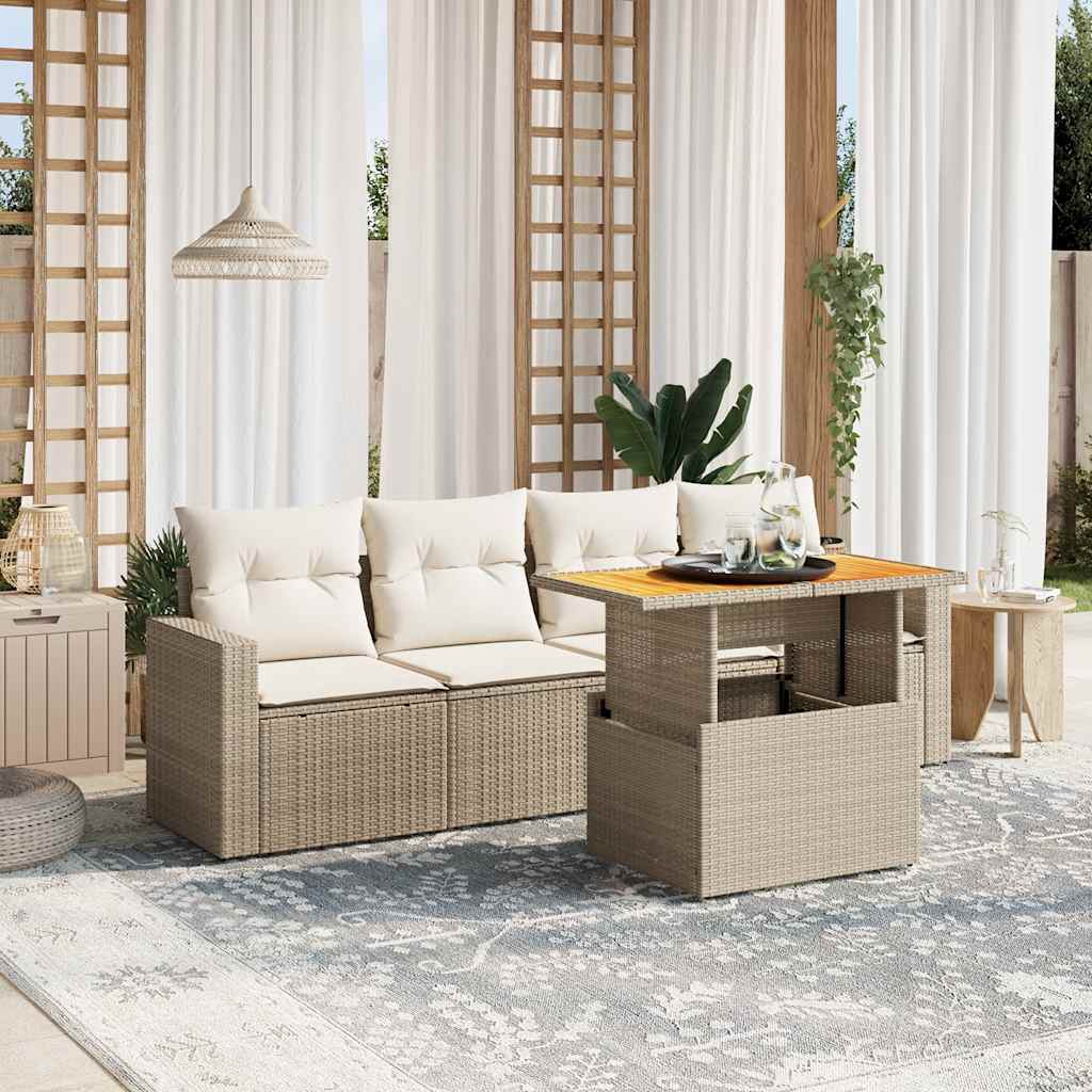 5-dijelni vrtni set sofa s jastucima bež od poliratana