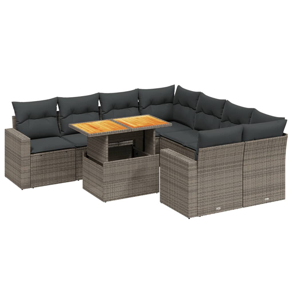 9-dijelni set vrtnih sofa od poliratana s jastucima sivi