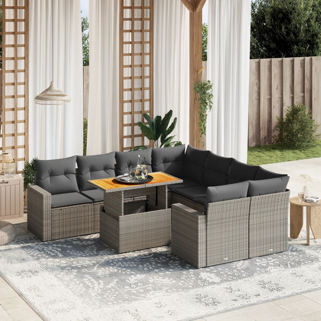 9-dijelni set vrtnih sofa od poliratana s jastucima sivi