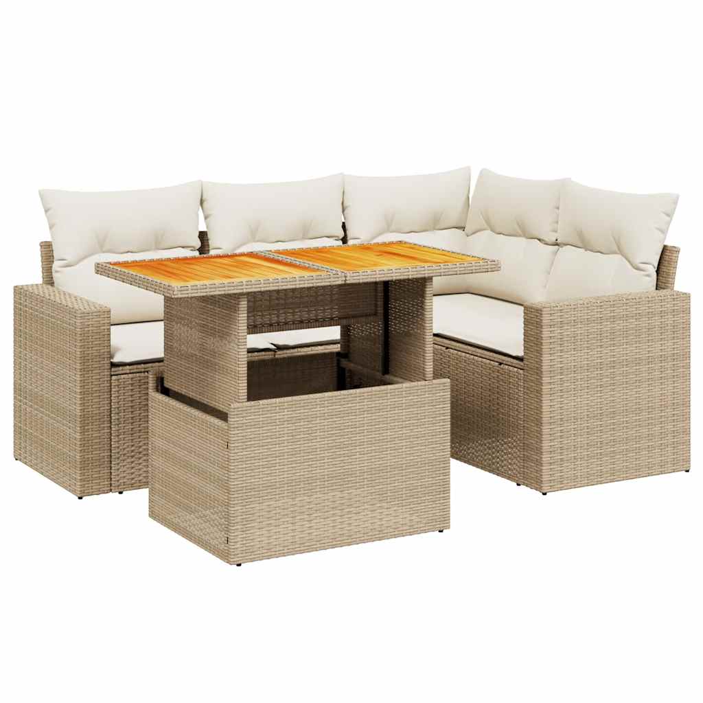 5-dijelni vrtni set sofa s jastucima bež od poliratana