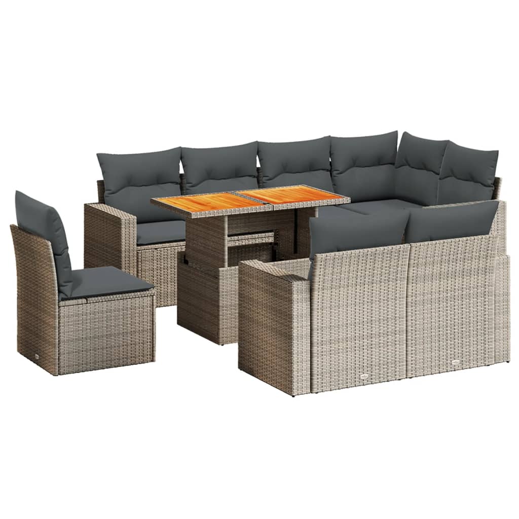 9-dijelni set vrtnih sofa od poliratana s jastucima sivi