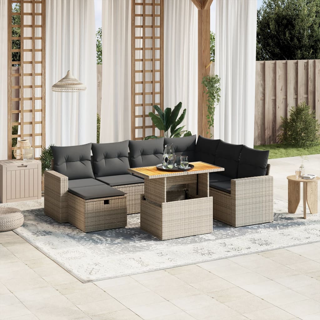8-dijelni set vrtnih sofa od poliratana s jastucima sivi