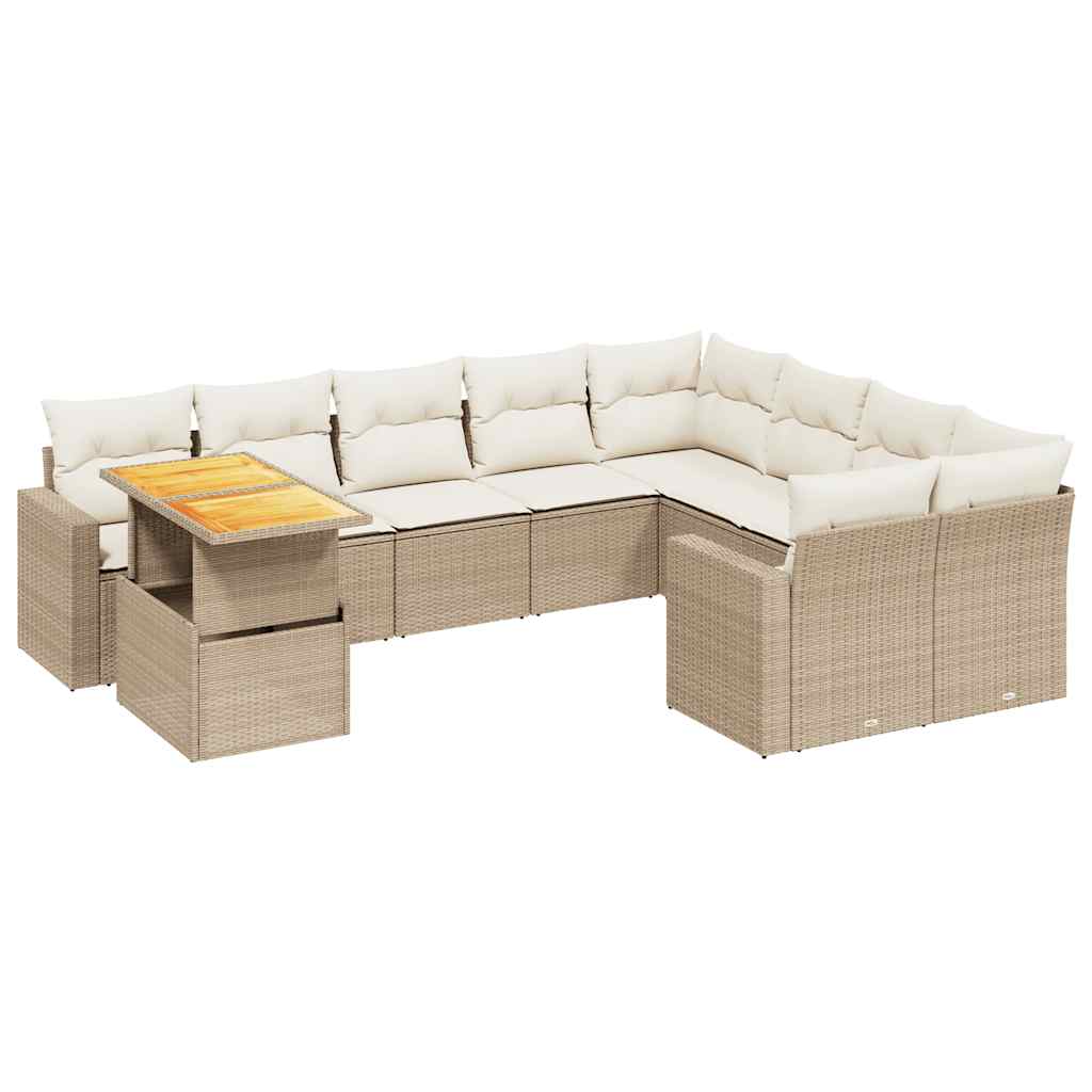 10-dijelni set vrtnih sofa s jastucima bež od poliratana